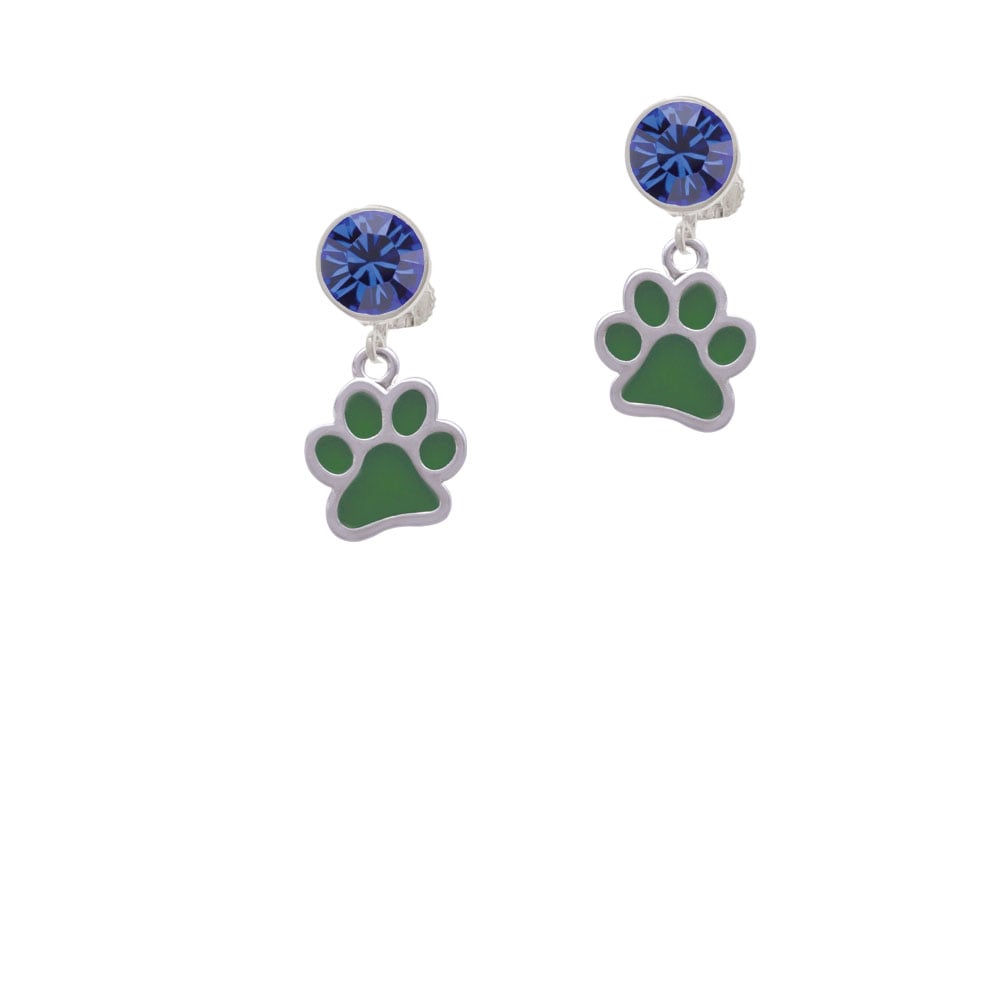 Medium Translucent Green Paw Crystal Clip On Earrings Image 1