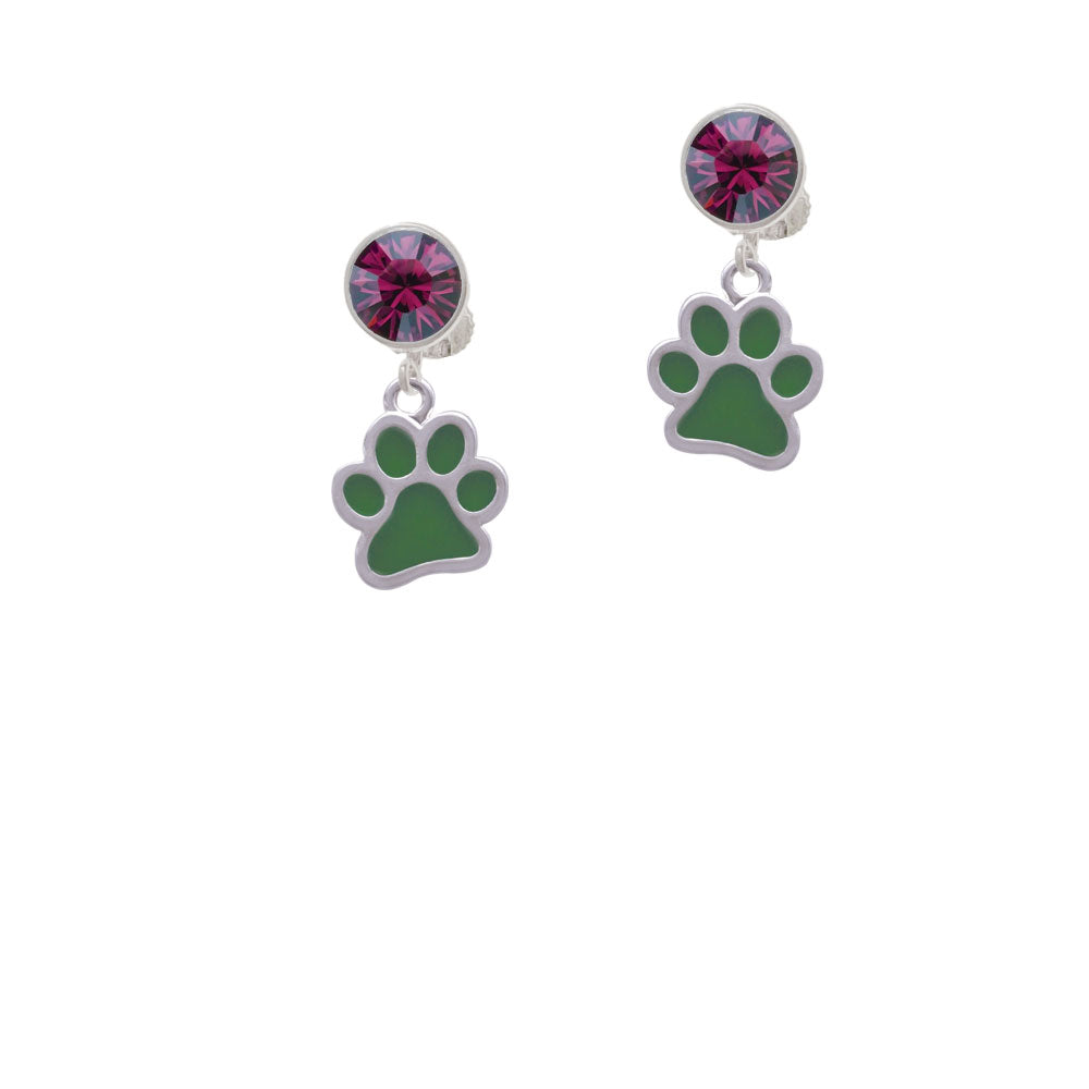 Medium Translucent Green Paw Crystal Clip On Earrings Image 8