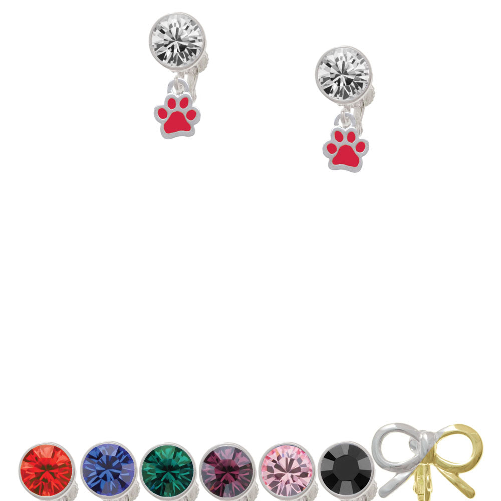 Mini Translucent Red Paw Crystal Clip On Earrings Image 1