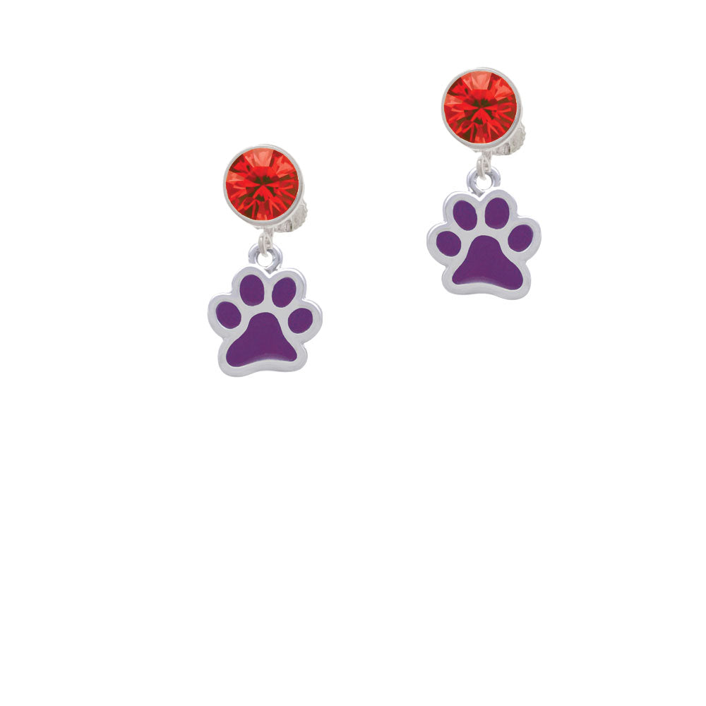 Medium Translucent Purple Paw Crystal Clip On Earrings Image 4