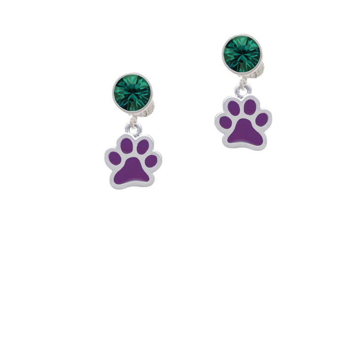 Medium Translucent Purple Paw Crystal Clip On Earrings Image 6