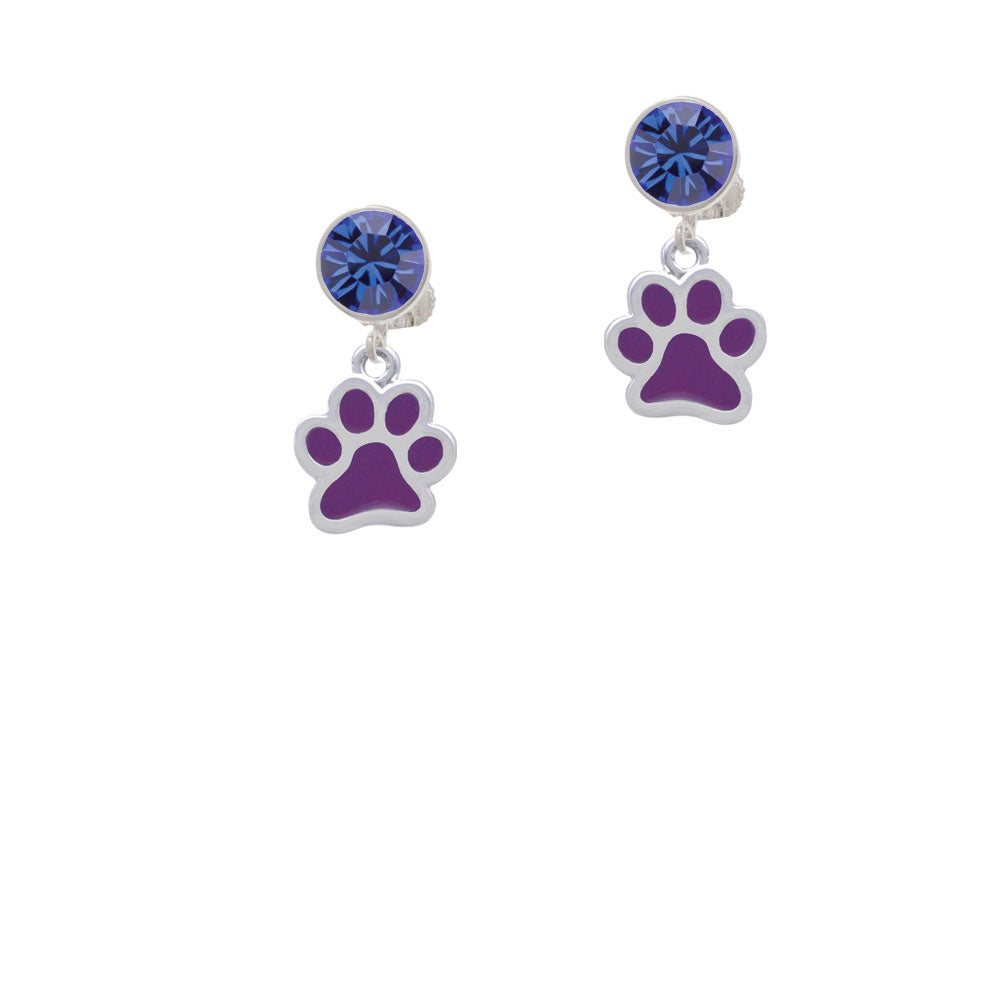 Medium Translucent Purple Paw Crystal Clip On Earrings Image 7