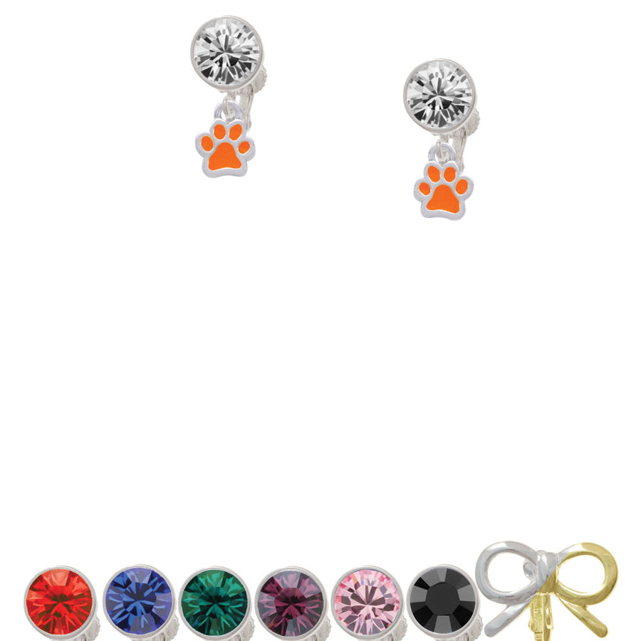 Mini Translucent Orange Paw Crystal Clip On Earrings Image 1