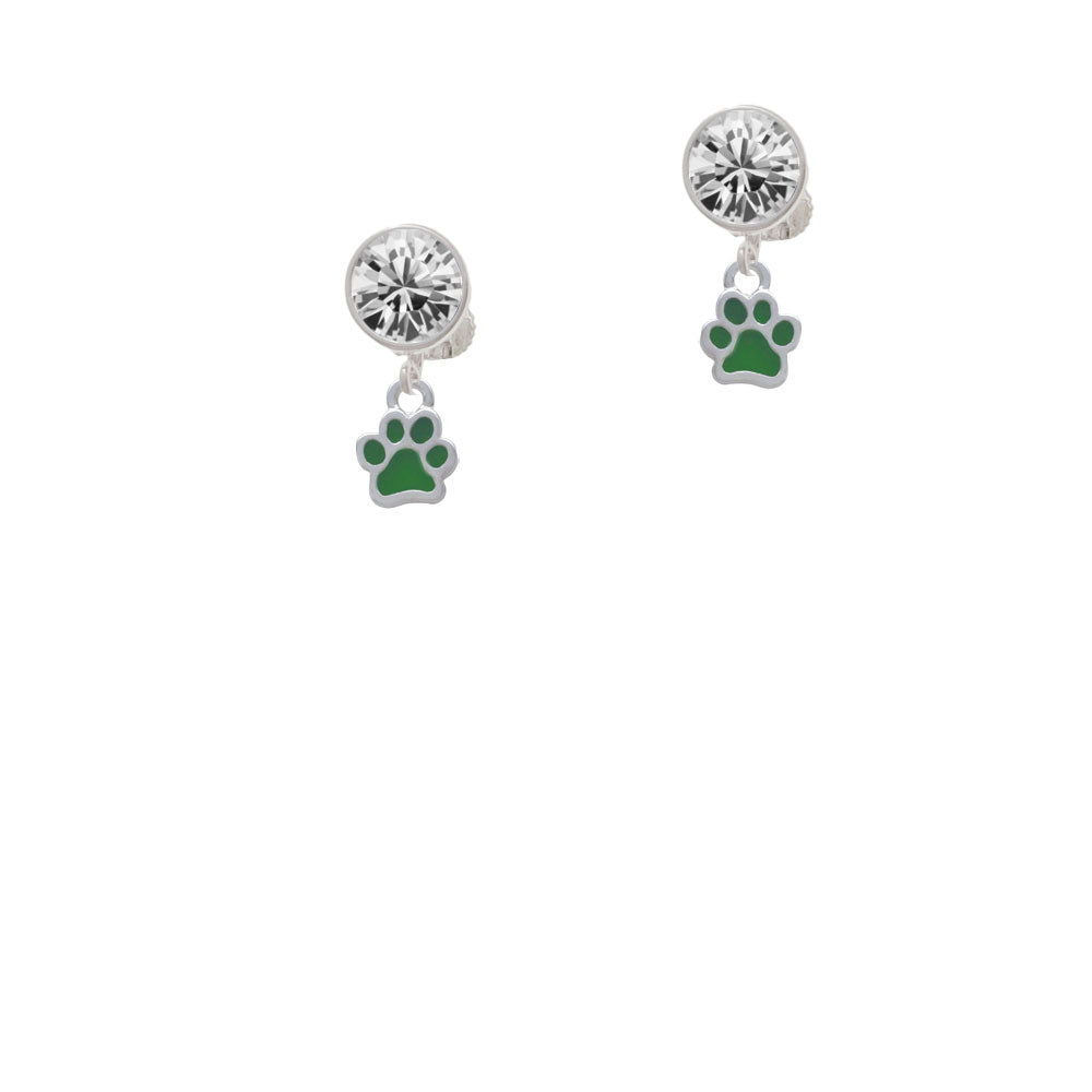 Mini Translucent Green Paw Crystal Clip On Earrings Image 2