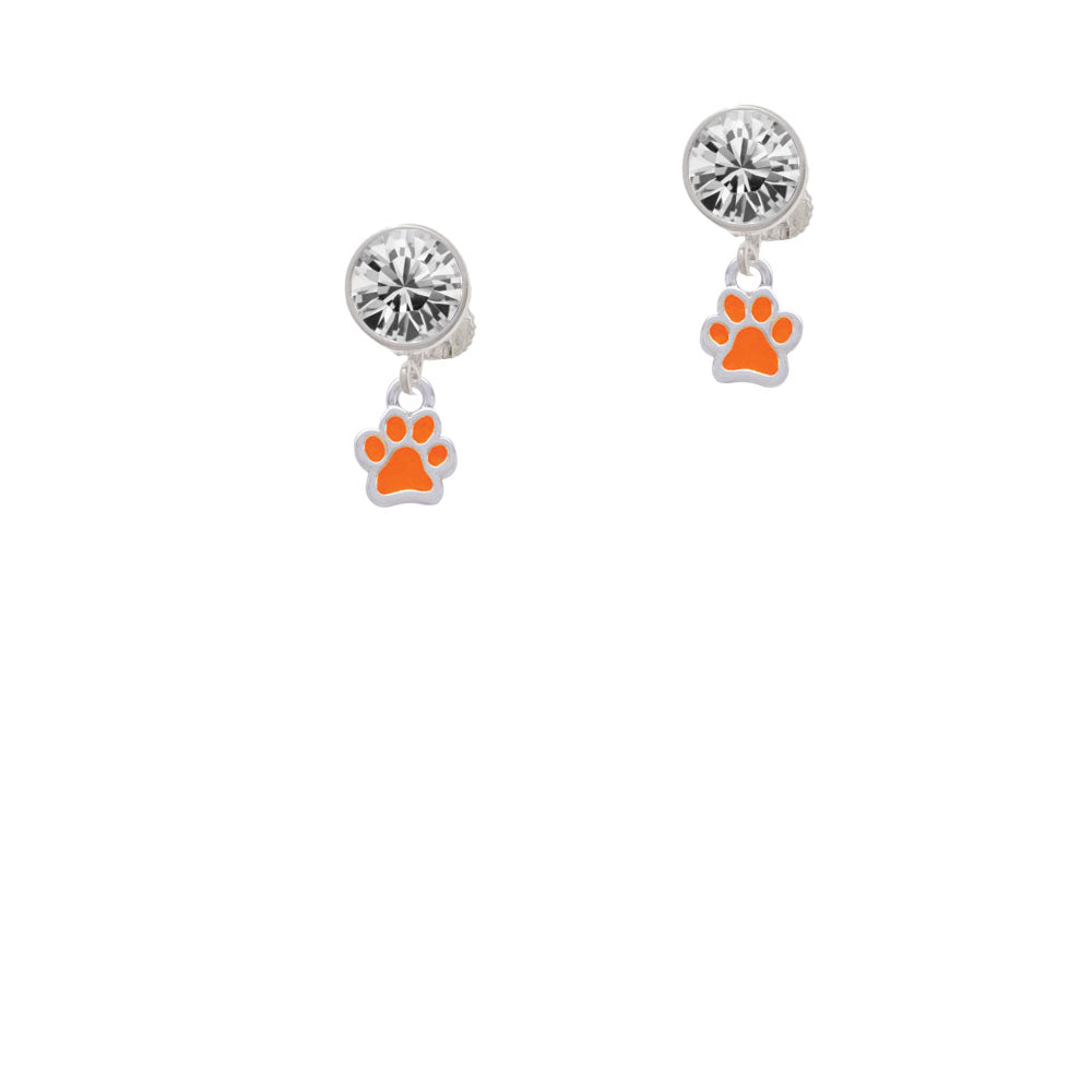 Mini Translucent Orange Paw Crystal Clip On Earrings Image 2