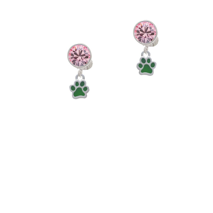 Mini Translucent Green Paw Crystal Clip On Earrings Image 4