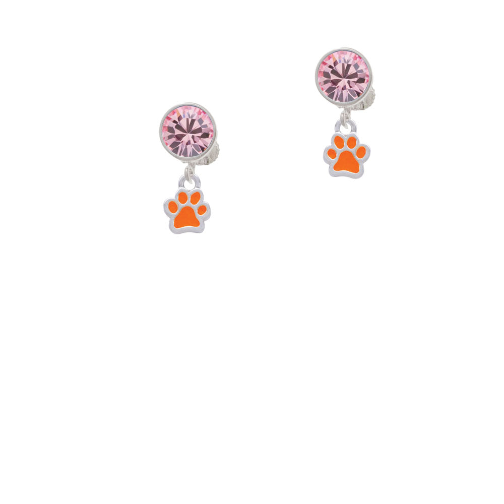 Mini Translucent Orange Paw Crystal Clip On Earrings Image 4