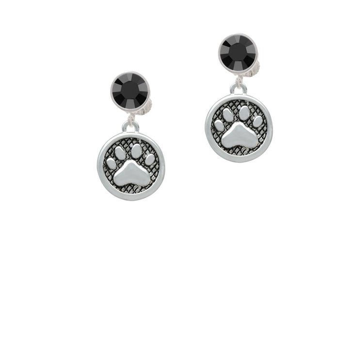 Paw in Circle Crystal Clip On Earrings Image 3