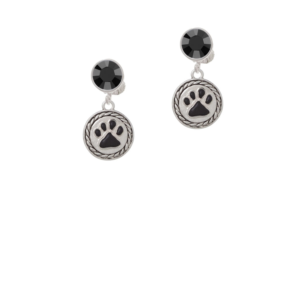 Black Paw in Rope Border Crystal Clip On Earrings Image 3