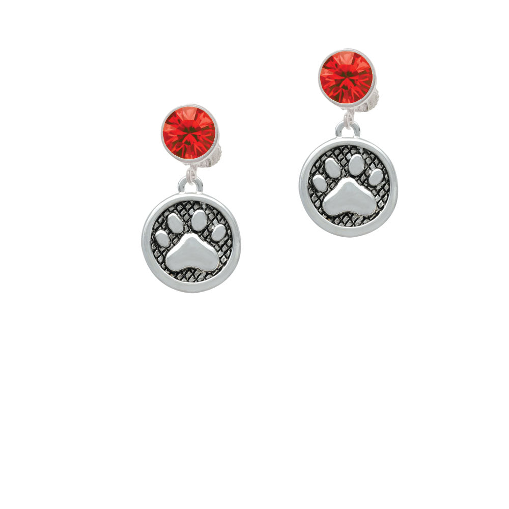 Paw in Circle Crystal Clip On Earrings Image 4