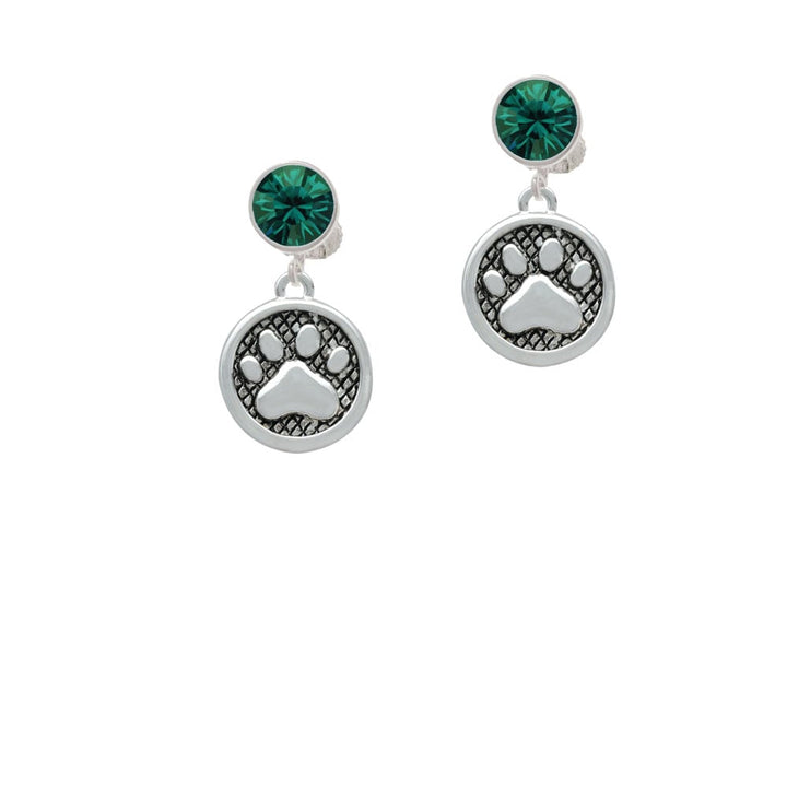 Paw in Circle Crystal Clip On Earrings Image 1