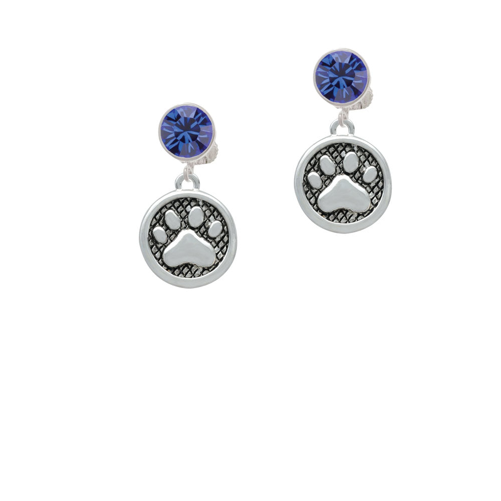 Paw in Circle Crystal Clip On Earrings Image 7