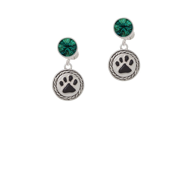 Black Paw in Rope Border Crystal Clip On Earrings Image 6