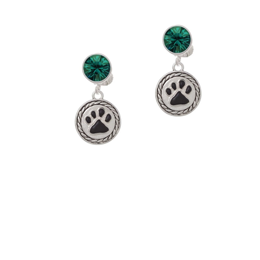 Black Paw in Rope Border Crystal Clip On Earrings Image 1