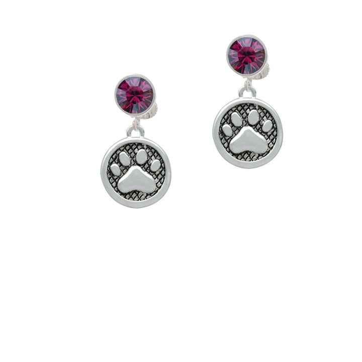 Paw in Circle Crystal Clip On Earrings Image 8