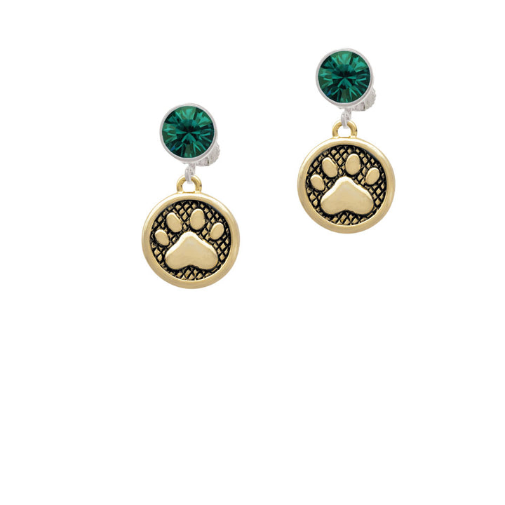 Gold Tone Paw in Circle Crystal Clip On Earrings Image 6