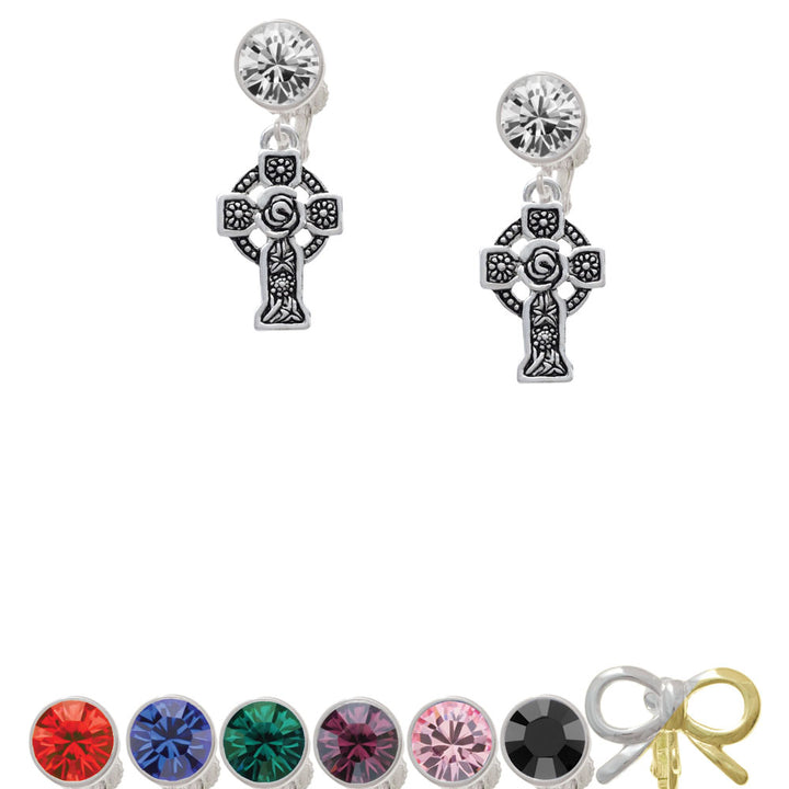 Large Celtic Cross Crystal Clip On Earrings Image 1