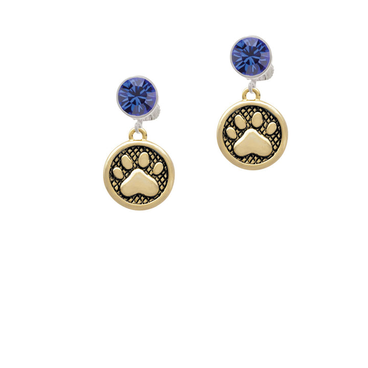 Gold Tone Paw in Circle Crystal Clip On Earrings Image 7