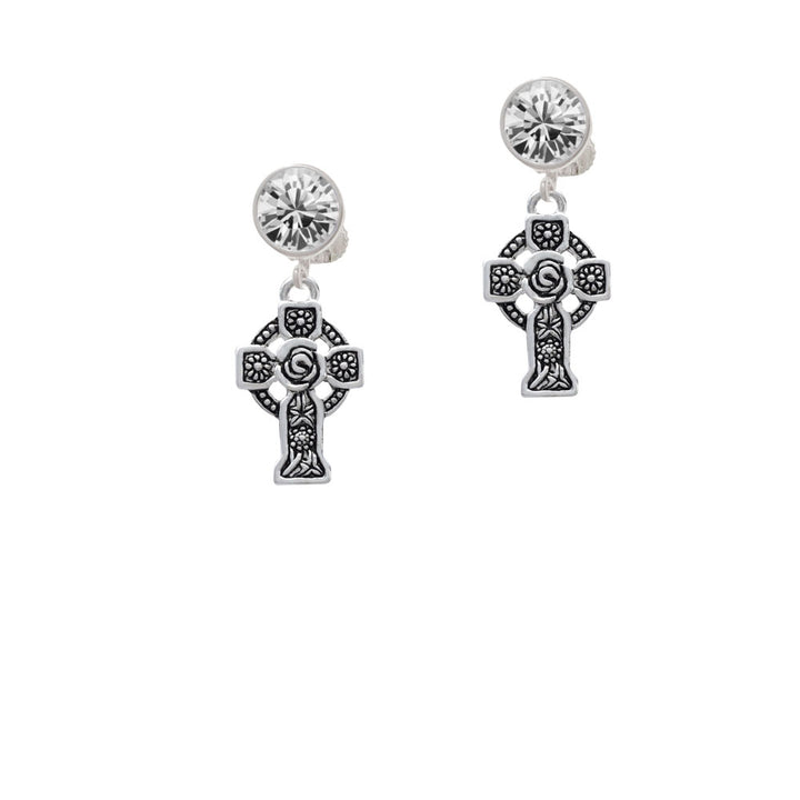 Large Celtic Cross Crystal Clip On Earrings Image 2