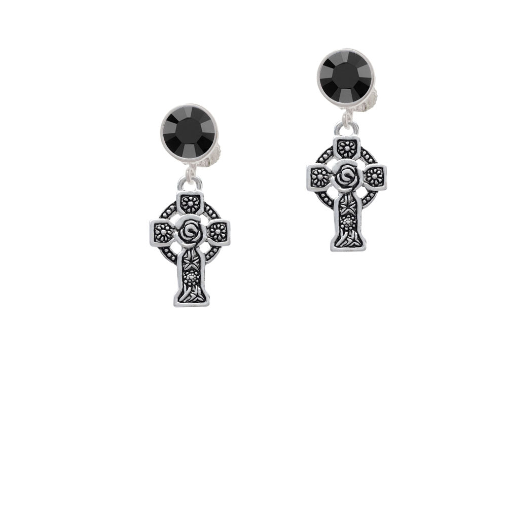 Large Celtic Cross Crystal Clip On Earrings Image 3