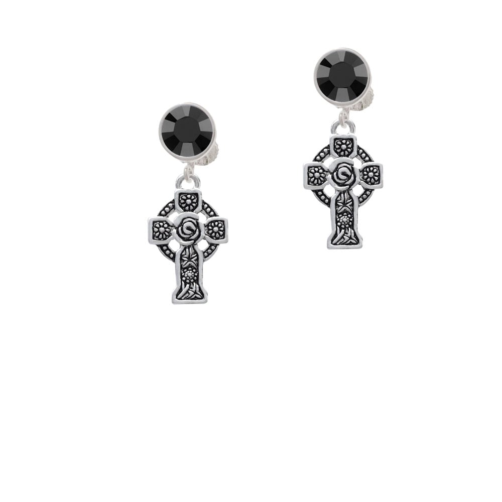 Large Celtic Cross Crystal Clip On Earrings Image 1