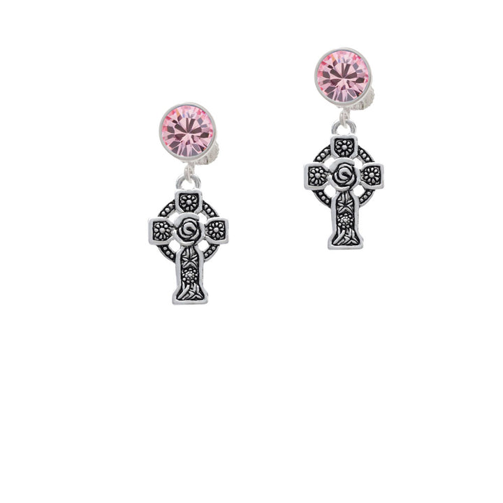 Large Celtic Cross Crystal Clip On Earrings Image 4