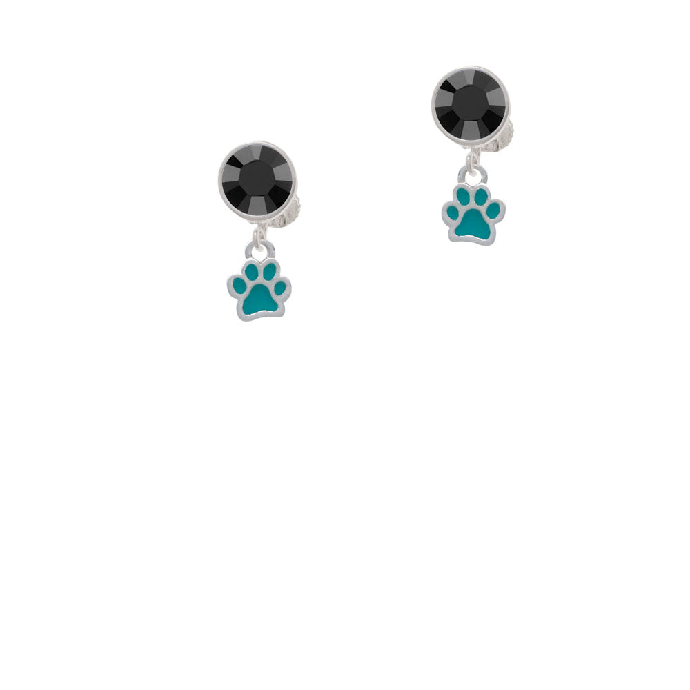 Mini Translucent Teal Paw Crystal Clip On Earrings Image 3