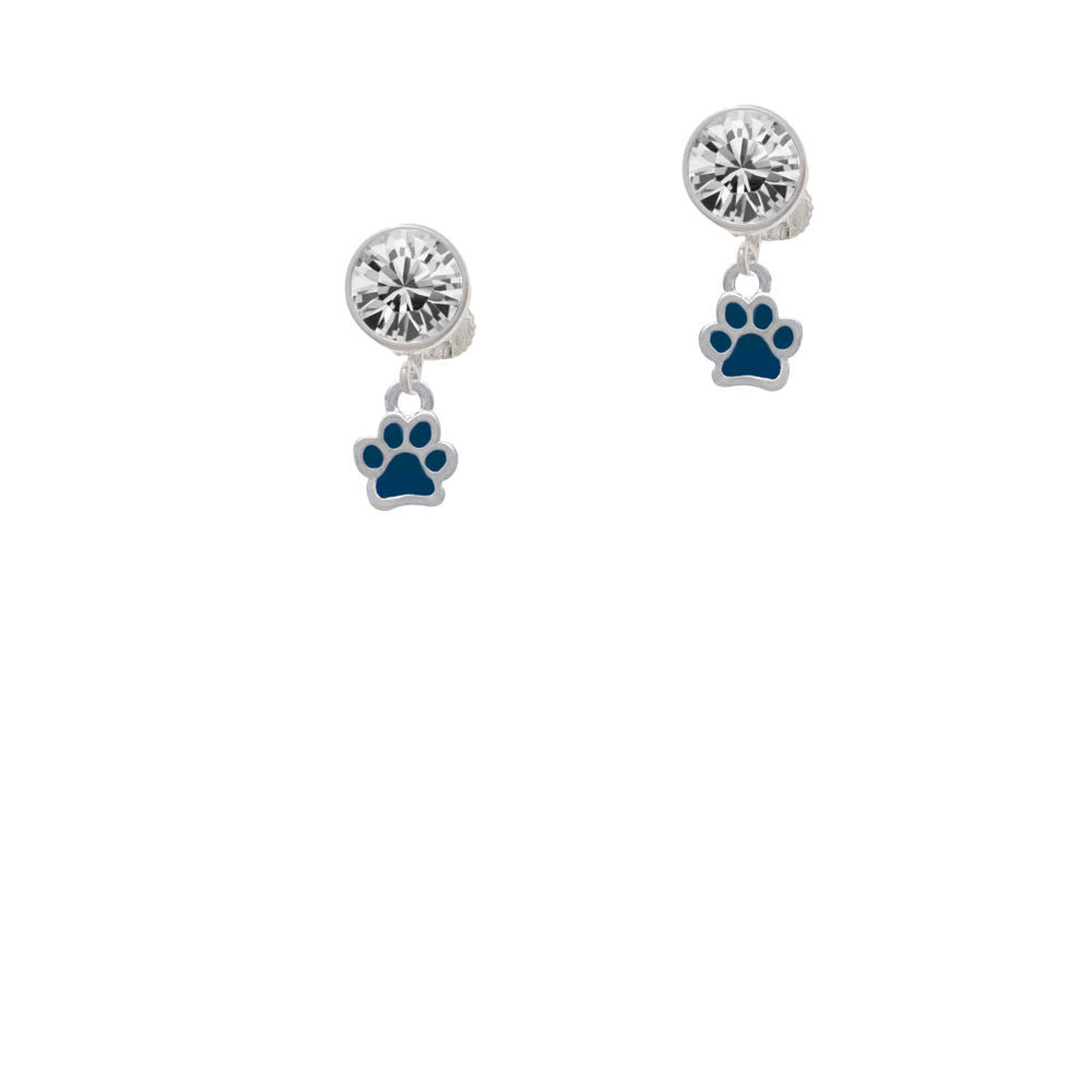 Mini Translucent Navy Paw Crystal Clip On Earrings Image 2