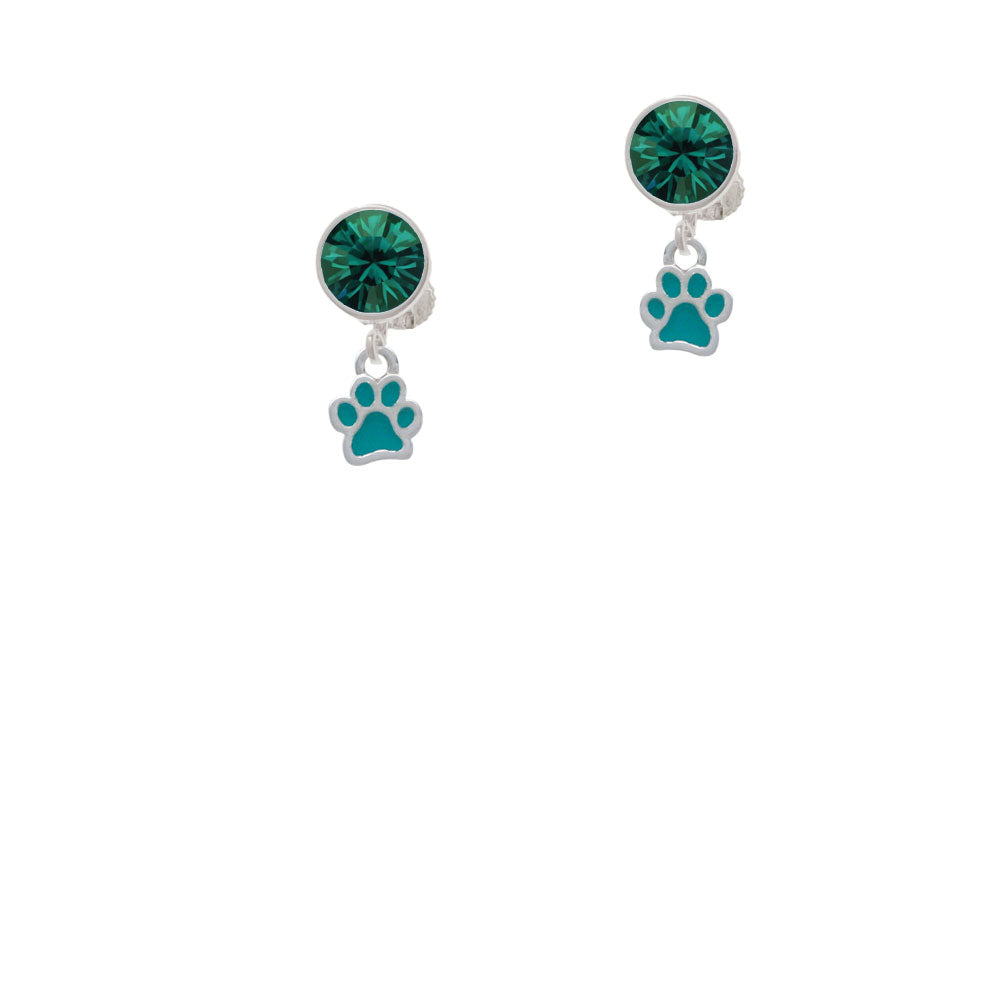 Mini Translucent Teal Paw Crystal Clip On Earrings Image 6