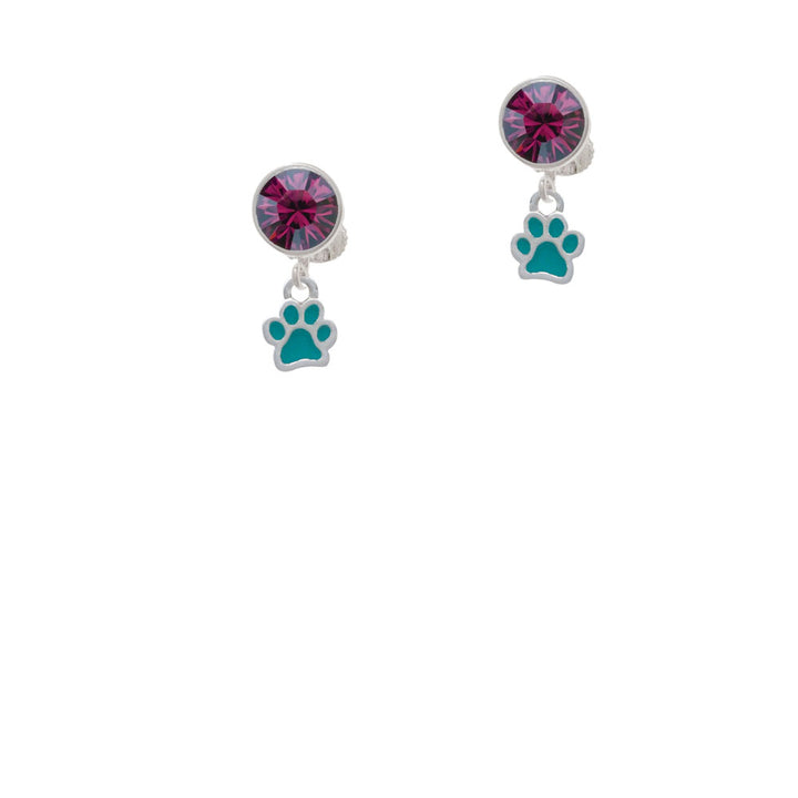 Mini Translucent Teal Paw Crystal Clip On Earrings Image 8