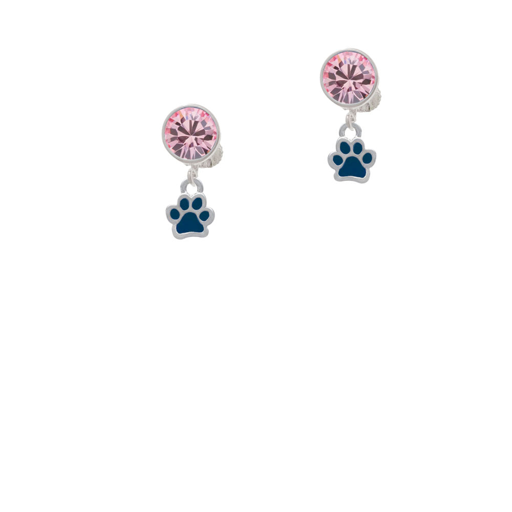 Mini Translucent Navy Paw Crystal Clip On Earrings Image 4