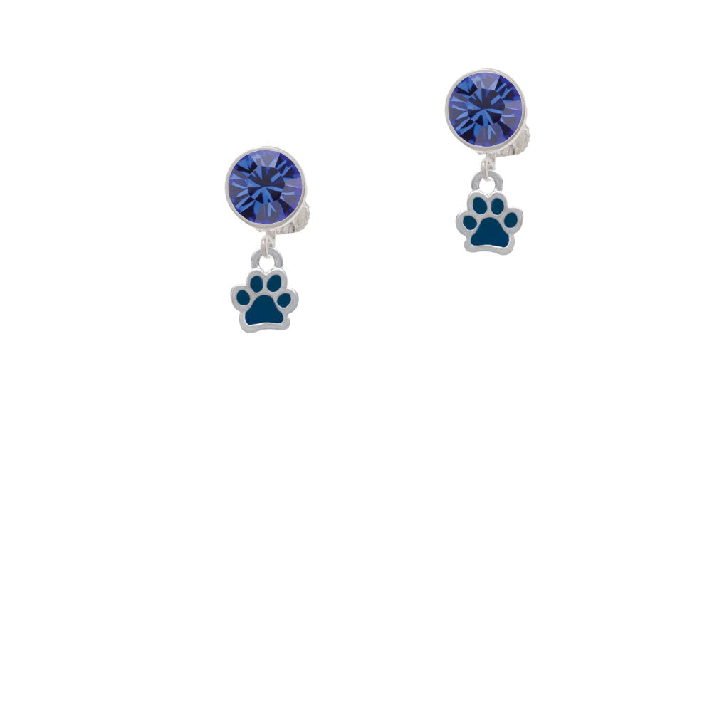 Mini Translucent Navy Paw Crystal Clip On Earrings Image 7