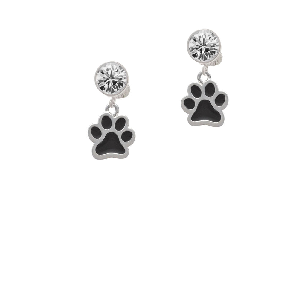 Medium Black Paw Crystal Clip On Earrings Image 2