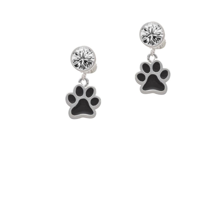 Medium Black Paw Crystal Clip On Earrings Image 1