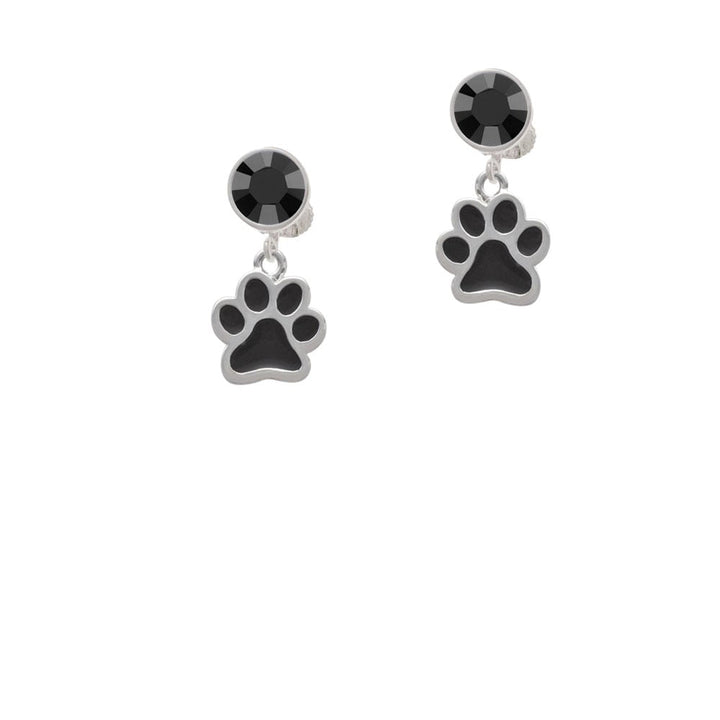 Medium Black Paw Crystal Clip On Earrings Image 1