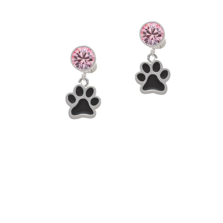 Medium Black Paw Crystal Clip On Earrings Image 4