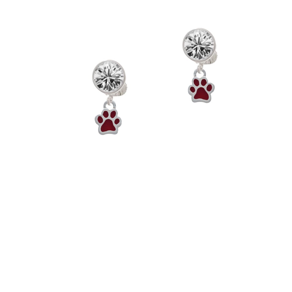 Mini Translucent Maroon Paw Crystal Clip On Earrings Image 2