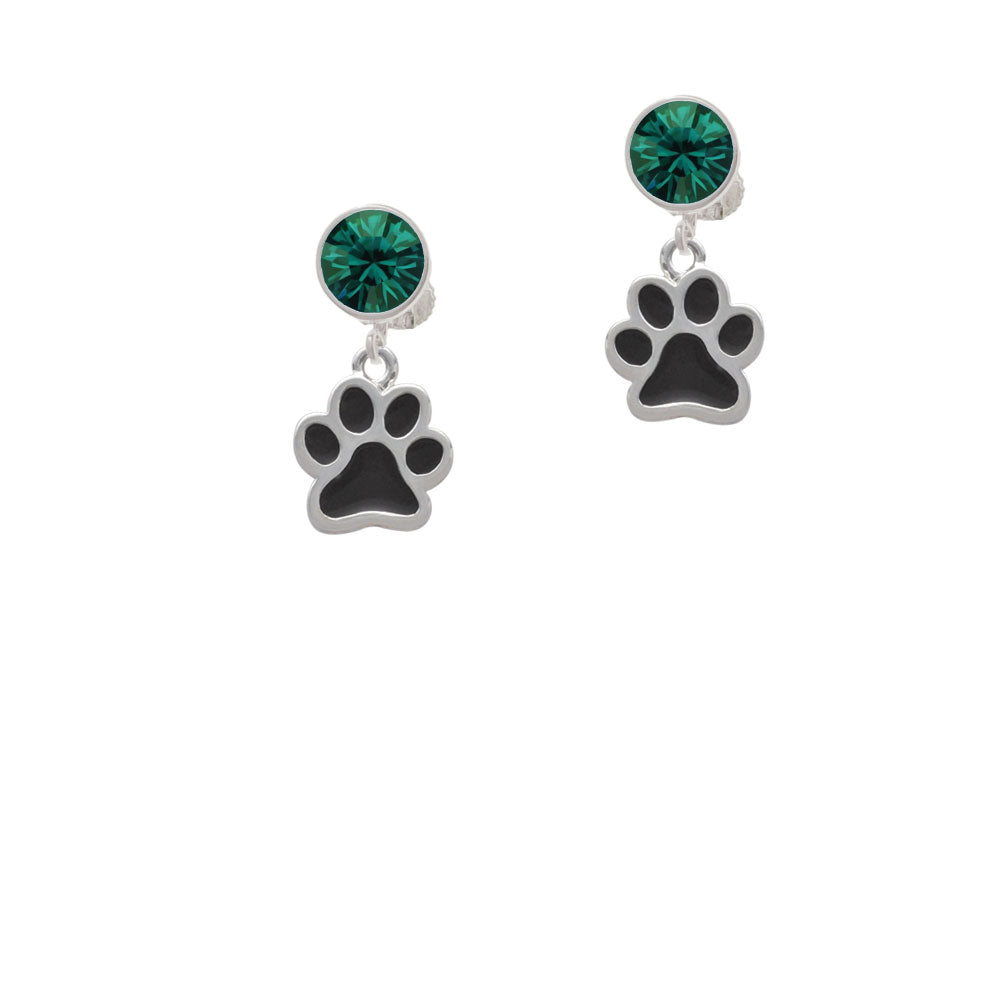 Medium Black Paw Crystal Clip On Earrings Image 6