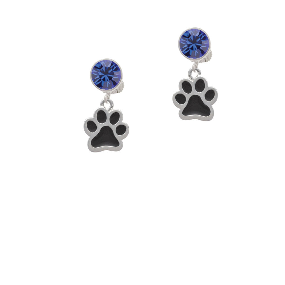 Medium Black Paw Crystal Clip On Earrings Image 7