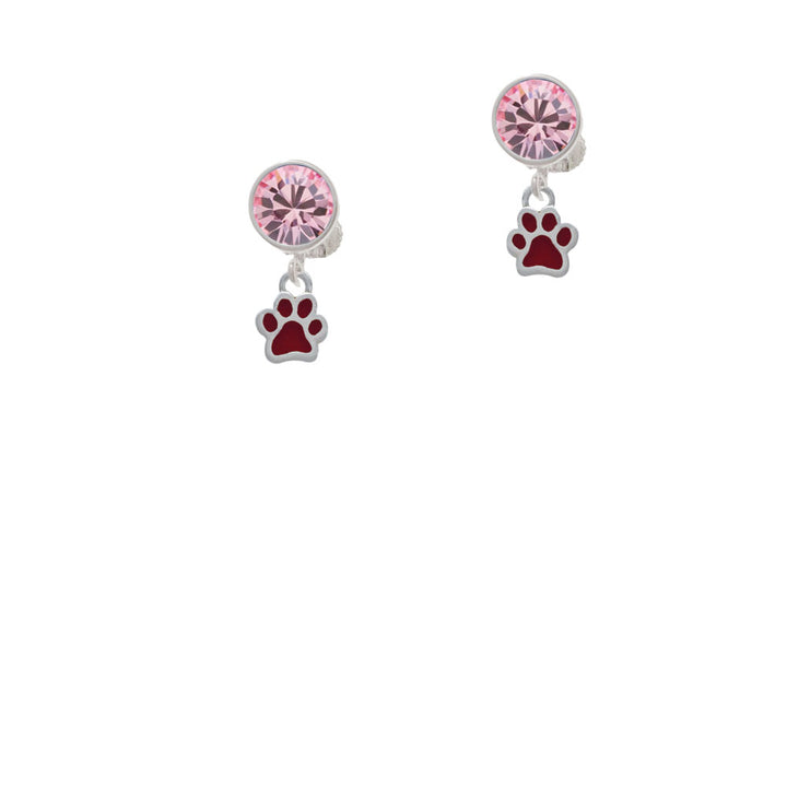 Mini Translucent Maroon Paw Crystal Clip On Earrings Image 4