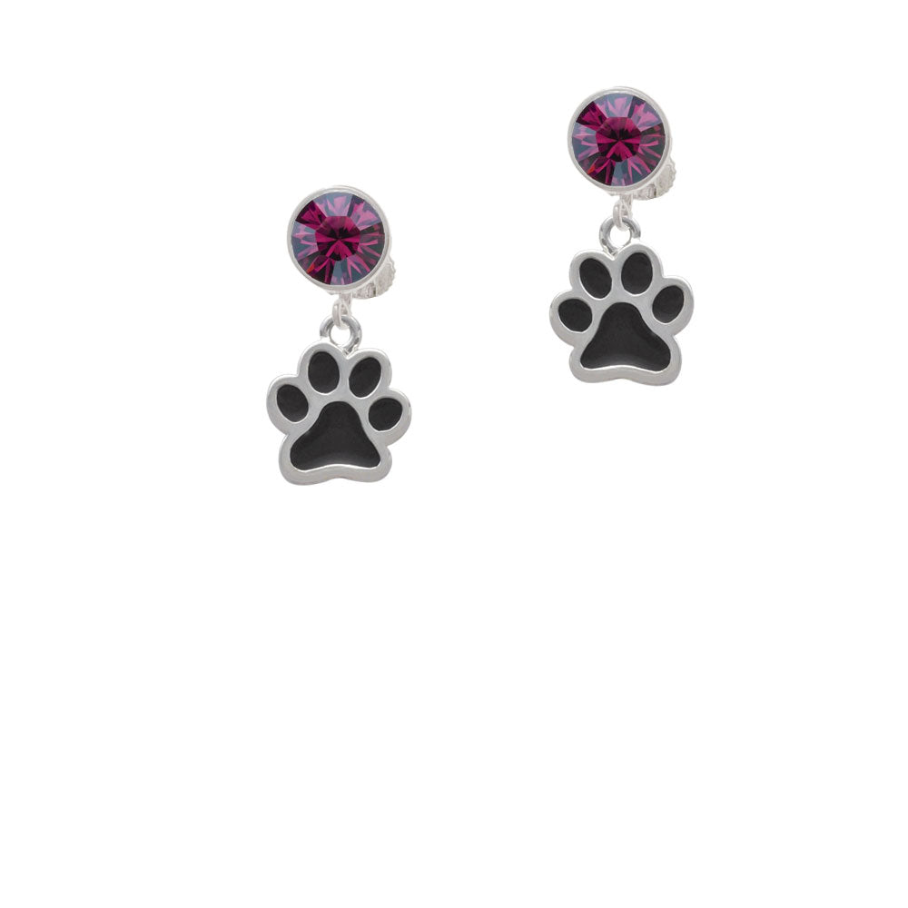 Medium Black Paw Crystal Clip On Earrings Image 8