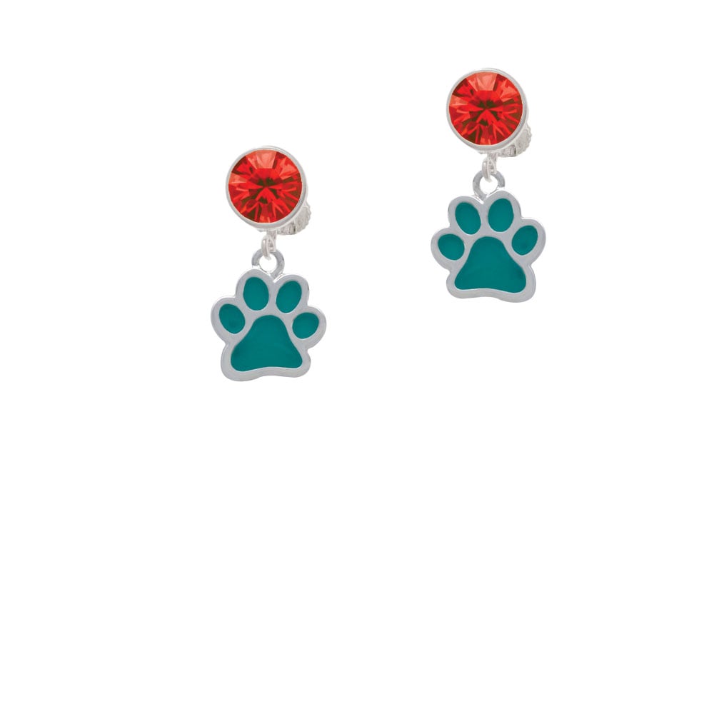 Medium Translucent Teal Paw Crystal Clip On Earrings Image 4