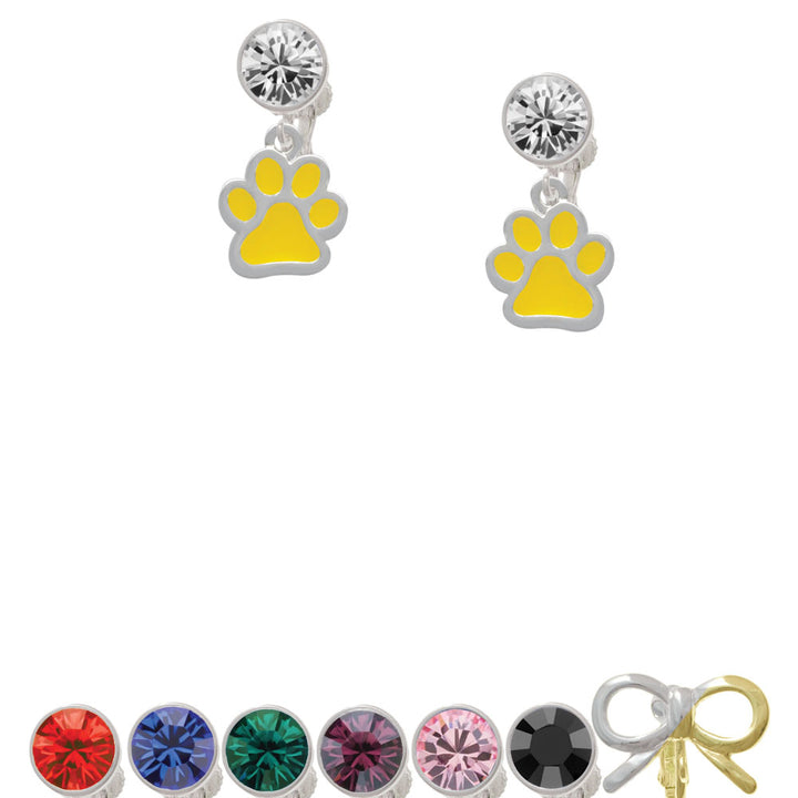 Medium Translucent Yellow Paw Crystal Clip On Earrings Image 1