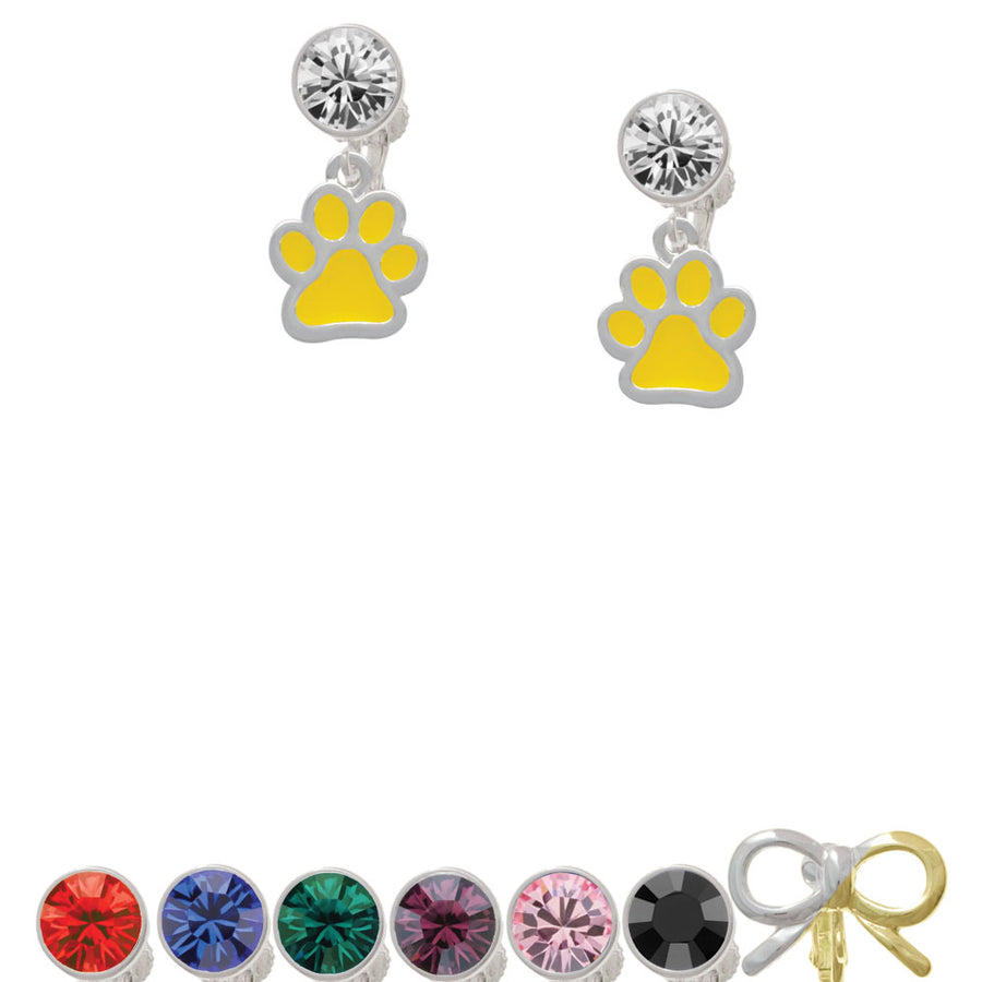 Medium Translucent Yellow Paw Crystal Clip On Earrings Image 1