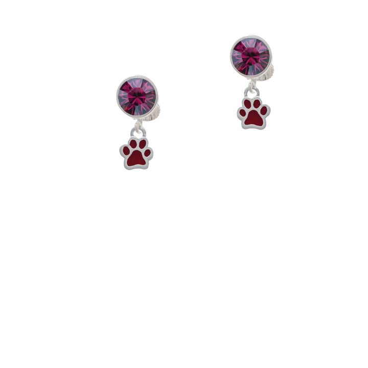 Mini Translucent Maroon Paw Crystal Clip On Earrings Image 8