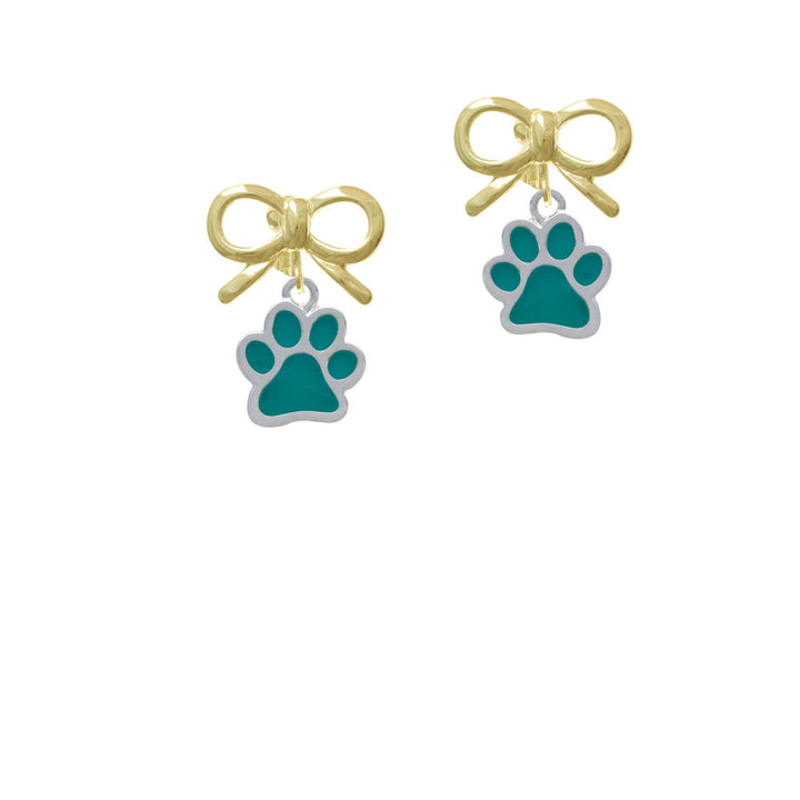 Medium Translucent Teal Paw Crystal Clip On Earrings Image 10