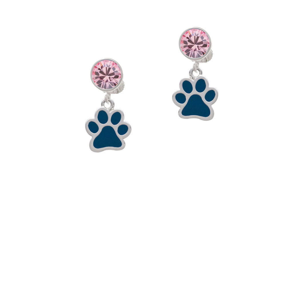 Medium Translucent Navy Paw Crystal Clip On Earrings Image 4