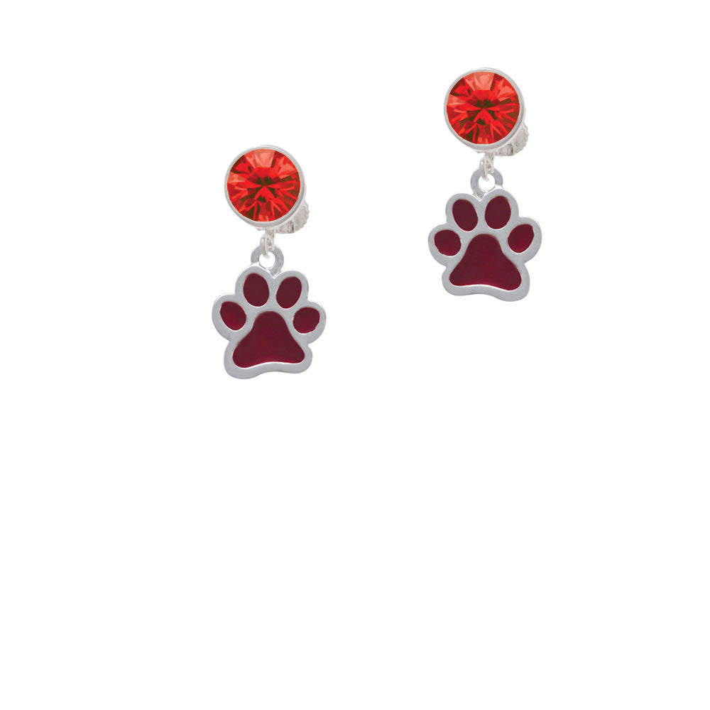 Medium Translucent Maroon Paw Crystal Clip On Earrings Image 4