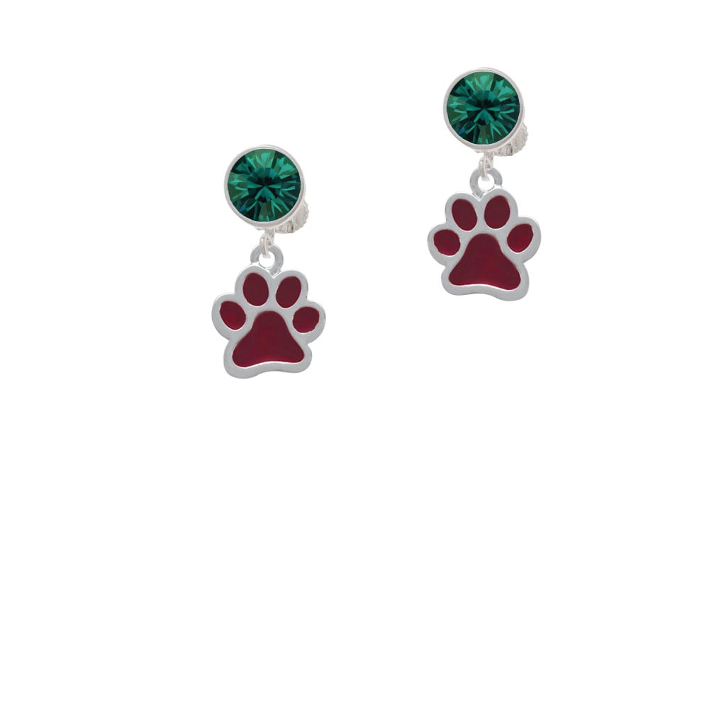 Medium Translucent Maroon Paw Crystal Clip On Earrings Image 6