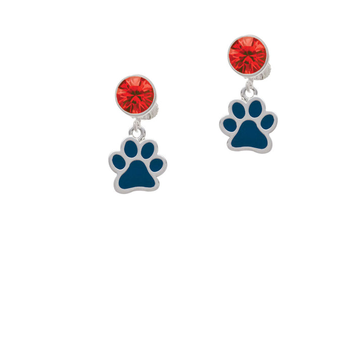 Medium Translucent Navy Paw Crystal Clip On Earrings Image 4